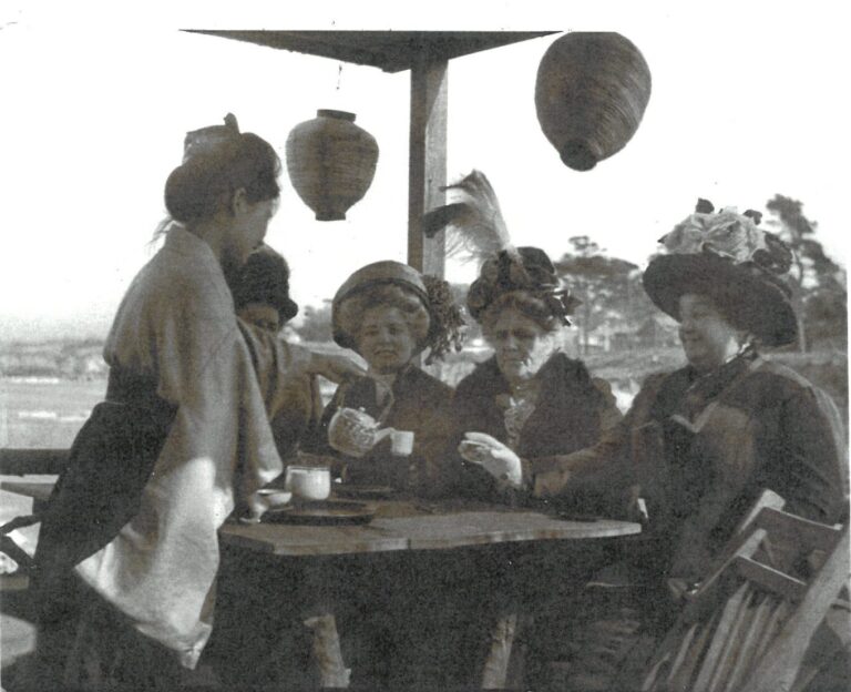 At the turn of the last century, PG ladies dressed in their finery, sipping tea on a windy afternoon at the Chinese Teahouse on Lovers Point. Photo 1900 Tuttle Collection.